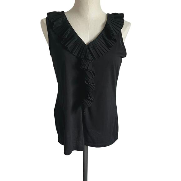 Talbots black sleeveless top with pleated ruffle trim Size medium - Picture 1 of 6